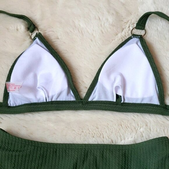 New Ribbed Triangle Bralette High Waist Bikini Set - Picture 5 of 7